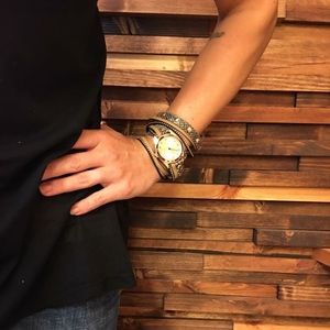 Faux leather and metal wrap watch
